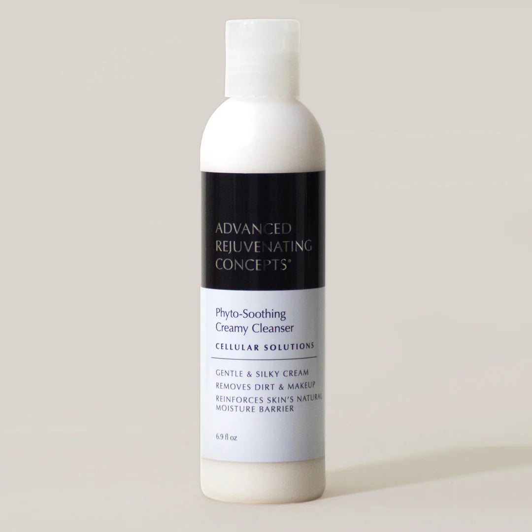 Phyto-Soothing Cleanser in a white bottle, designed to gently remove dirt and makeup while reinforcing moisture barrier.