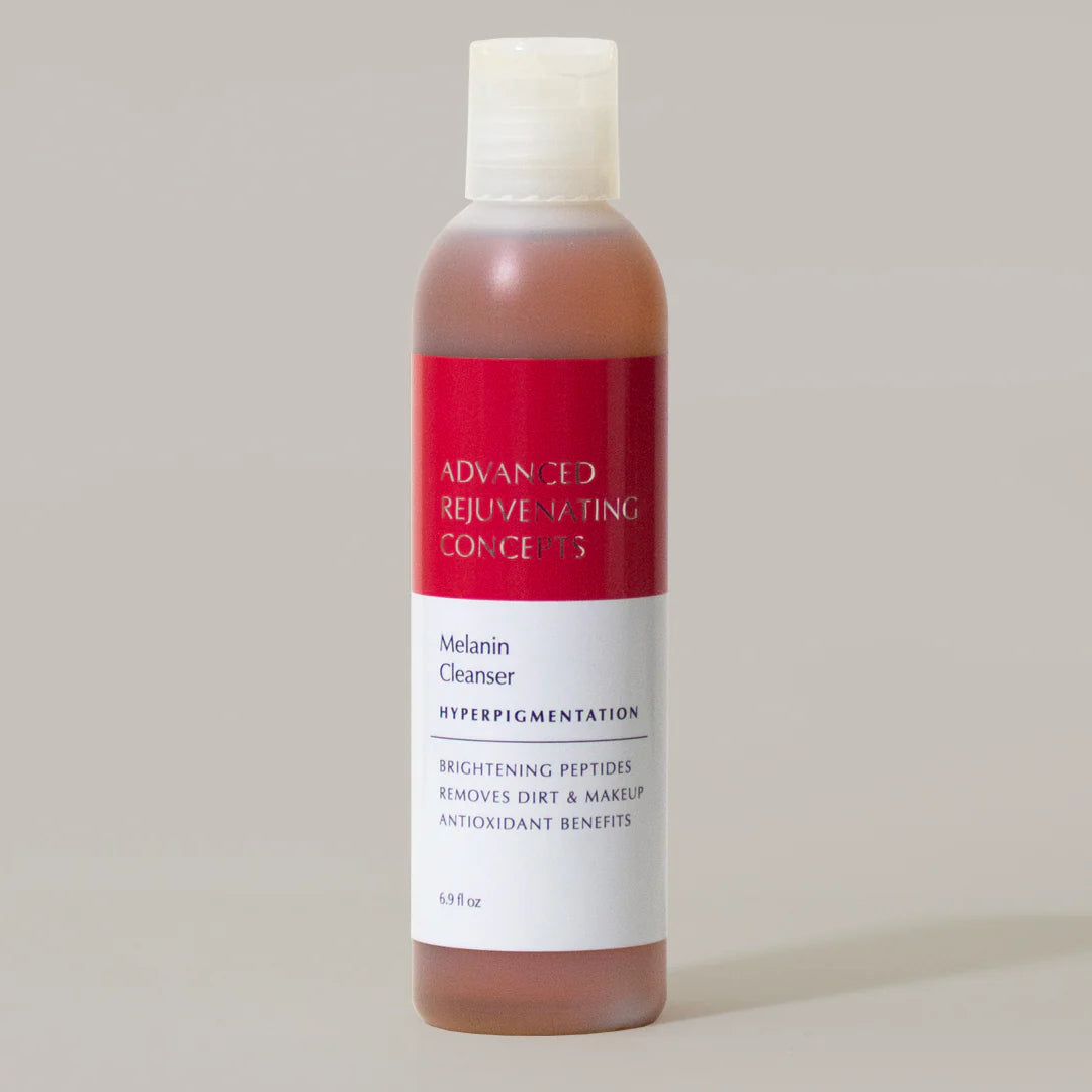 Melanin Cleanser for hyperpigmentation, featuring brightening peptides and antioxidant benefits.